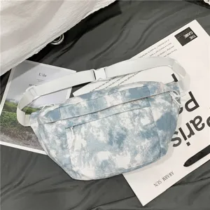 Borsa a tracolla in tela tie-dye stile coreano, borsa casual di grande capacità.