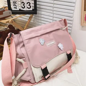 Korean style colorblock canvas messenger bag for teen girls casual shoulder crossbody bag
