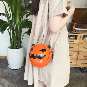 Halloween pumpkin acrylic crossbody bag, creative novelty chain shoulder bag for women.