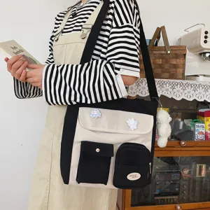 Canvas crossbody bag casual vintage student shoulder bag aesthetic chic daily school bag detail
