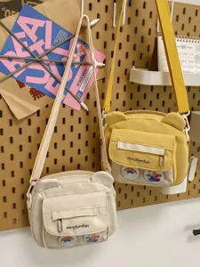 Süße japanische Vintage Bären Umhängetasche für Studenten, weiche Schultertasche mit Vordertasche.