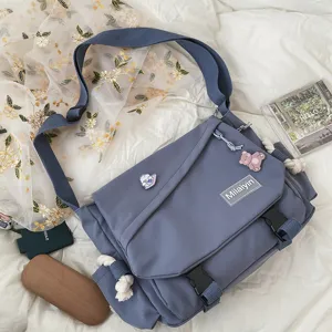 Casual canvas messenger bag, Japanese retro style crossbody bag for students, large capacity.