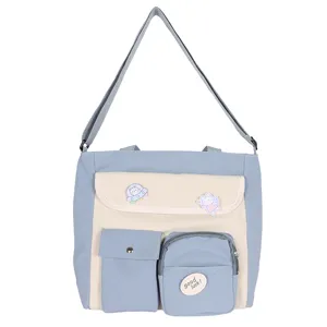 Korean style canvas shoulder bag sweet casual retro student crossbody bag with multiple pockets