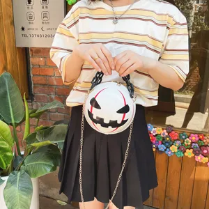 Halloween Pumpkin Devil Round Crossbody Bag with Acrylic Chain Trendy Women Handbag