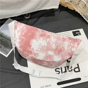 Borsa a tracolla in tela tie-dye rosa, borsa casual di grande capacità per studenti e uso quotidiano.