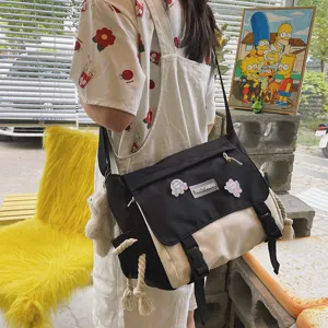 Korean style contrast color messenger bag casual canvas crossbody shoulder bag for student