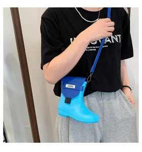 Nouveauté Sac Bandoulière Forme Botte de Pluie Bleu Mignon Drôle Mini Sac Épaule Femme