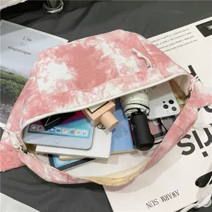 Borsa a tracolla in tela tie-dye rosa grande capacità borsa tote casual per l'uso quotidiano