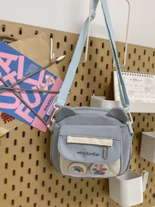 Niedliche japanische Vintage Bären Umhängetasche für Studentinnen, süße Kuriertasche blau.