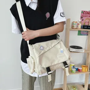Japanese style minimalist canvas messenger bag large capacity crossbody bag for daily student use