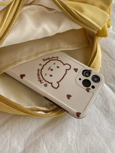 Japanische vintage gelbe Umhängetasche für Damen weiche ästhetische Freizeittasche Alltag Tasche
