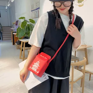 Borsa a tracolla rossa in PU forma cartone latte con stampa pagoda e stile unico.