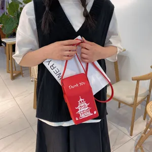 Borsa a tracolla rossa in ecopelle PU per cellulare con stampa pagoda e tracolla.
