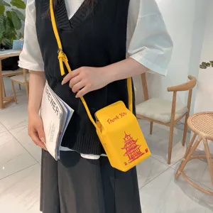 Borsa a tracolla in pelle PU gialla cartone latte con stampa creativa pagoda Thank You borsa carina