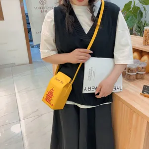 Borsa a Tracolla in PU Gialla Scatola da Asporto Stampa Pagoda Borsa a Spalla Donna