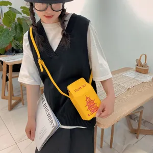 Borsa a tracolla gialla in PU con stampa pagoda cinese, dettaglio borsa carina da donna.