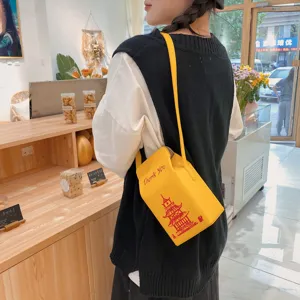 Borsa a tracolla in PU con stampa pagoda cinese creativa elegante borsa gialla da donna