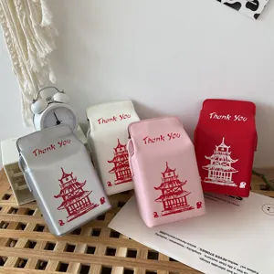 Borsa a tracolla in pelle PU forma cartone latte con stampa pagoda cinese, trendy.