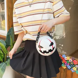 Halloween funny devil round crossbody bag with acrylic chain, stylish trendy street purse.