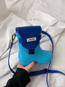 Sac bandoulière créatif en forme de bottes de pluie, sac fantaisie bleu pour femmes.