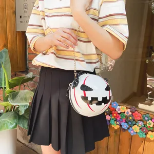 Novelty Halloween devil round crossbody bag with acrylic chain strap, creative shoulder bag.