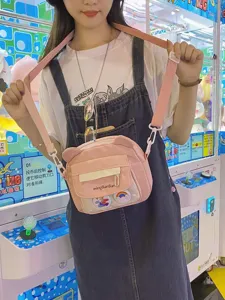 Süße Bären Umhängetasche für Damen, japanische Vintage Canvas Schultertasche mit Sichtfach.
