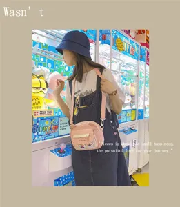Japanische Vintage süße Bär Umhängetasche für Damen, rosa Segeltuch süßes Mädchen Schultertasche.