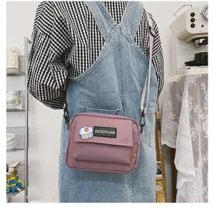 Bolso cruzado de lona estilo Harajuku japonés para mujer, lindo bolso rosa para estudiantes.