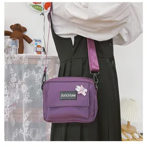 Bolso bandolera de lona morada estilo Harajuku japonés para mujer, bolso elegante.