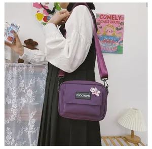Bolso bandolera morado estilo Harajuku japonés para mujer, bolso informal de lona para estudiantes.