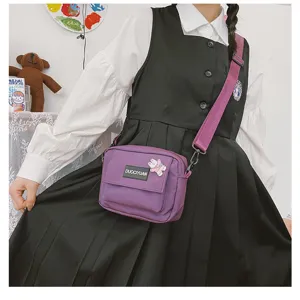 Bolso cruzado morado estilo Harajuku para niñas, lindo bolso bandolera de lona.