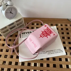 Borsa a tracolla in pelle PU rosa con stampa pagoda cinese e graziosa tracolla chic.