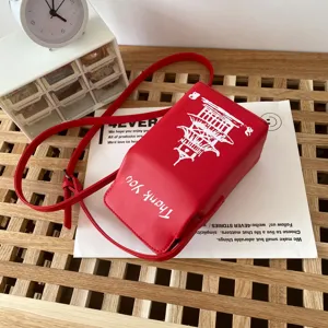 Borsa a tracolla in pelle PU rossa con stampa di pagoda cinese e cinturino alla moda.