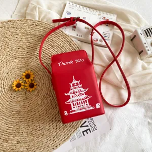 Borsa a tracolla in PU con stampa pagoda, borsa a spalla carina stile cartone del latte
