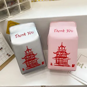 Borsa a tracolla novità in pelle PU cartone del latte con pagoda cinese e stampa di ringraziamento.