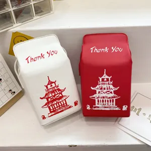 Borsa a tracolla creativa in PU stile cartone del latte con stampa Thank You e pagoda.