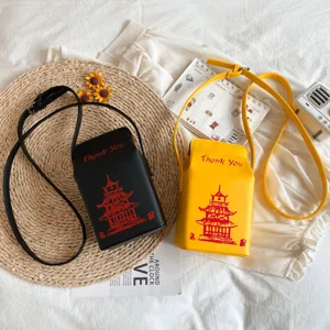 Borsa a tracolla in pelle PU con stampa pagoda cinese, borsa a spalla forma brik di latte.