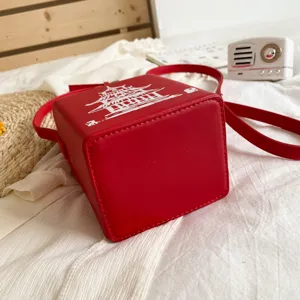 Borsa a tracolla quadrata in ecopelle rossa con stampa pagoda cinese elegante borsa donna