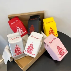 Borsa a Tracolla da Donna Creativa a Forma di Scatola Takeout in Pelle PU Stile Cinese Stampa Pagoda Thank You Borsa a Spalla