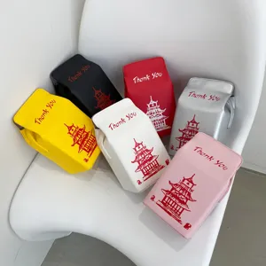 Borsa a tracolla in pelle PU con stampa pagoda, simpatica borsa a forma di scatola.