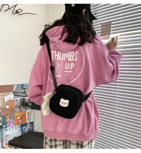 Cute plush crossbody bag for women, Japanese vintage style fluffy small shoulder bag with bear.