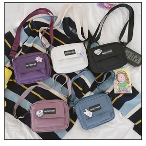 Bolso bandolera informal de lona estilo lindo multicolor bolso mensajero estudiante