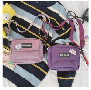 Bolso bandolera de lona estilo Harajuku para niñas, bonito bolso informal para estudiantes.