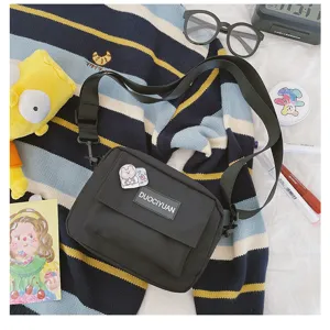 Bolso bandolera de lona negra para mujer, bolsa de mensajero elegante para estudiantes con.