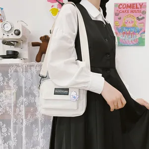 Bolso bandolera de lona blanca estilo Harajuku japonés para chicas adolescentes moda chic.