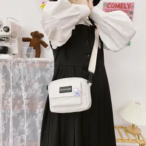 Bolso Bandolera Blanco Estilo Harajuku Japones Bolso De Hombro De Lona Informal Para Estudiantes