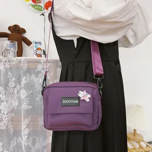 Bolso bandolera morado estilo Harajuku detalle, bolso de hombro informal para mujer.