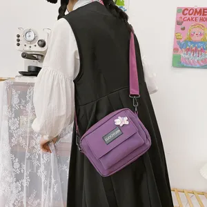 Bolso bandolera de lona morada para mujer, elegante bolso de hombro de estudiante Harajuku.