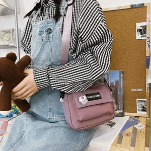Bolso bandolera de lona informal para mujer, bolso de hombro estilo japones con bolsillo.