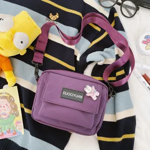 Bolso cruzado de lona Harajuku morado para mujer, elegante bolso informal de estudiante.